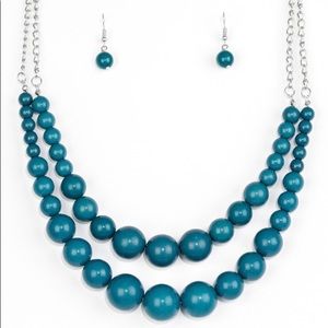 Blue double necklace with matching earrings